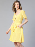 Highraised Yellow Button -Down With Pockets Women Dress