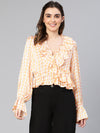 Organic Orange Check Print Ruffled Women Top