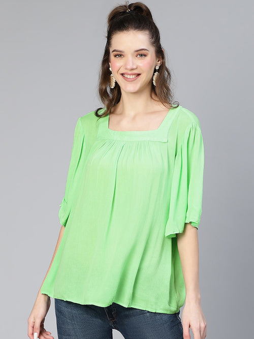 Fresh Green Plain Women Casual Top