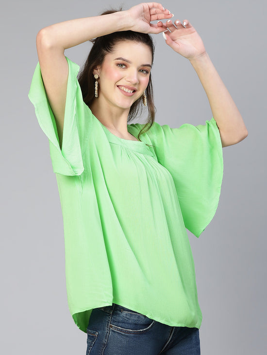 Fresh Green Plain Women Casual Top