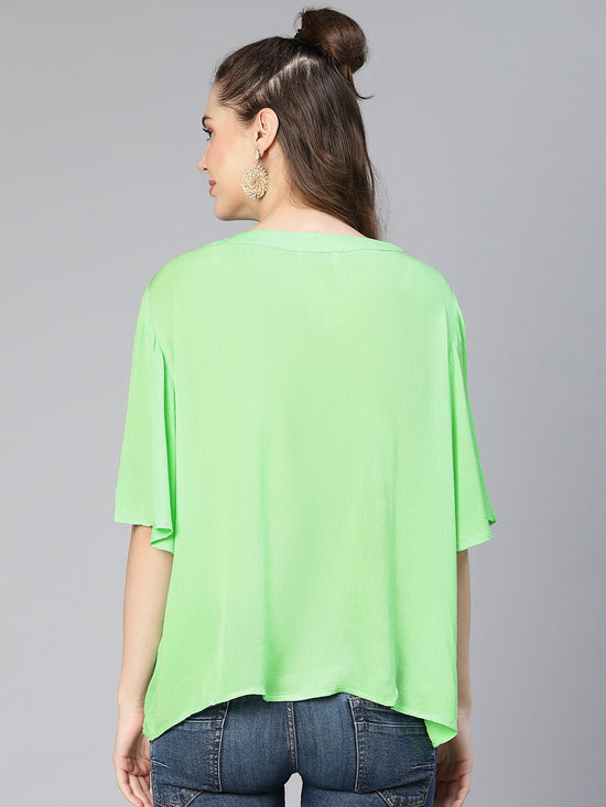 Fresh Green Plain Women Casual Top