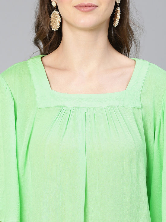 Fresh Green Plain Women Casual Top