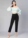 Featured Light Green Dot Print Smocked Women Off - Shoulder Top