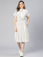 Replusive Stripe Print Elastiacted Women Cotton Dress