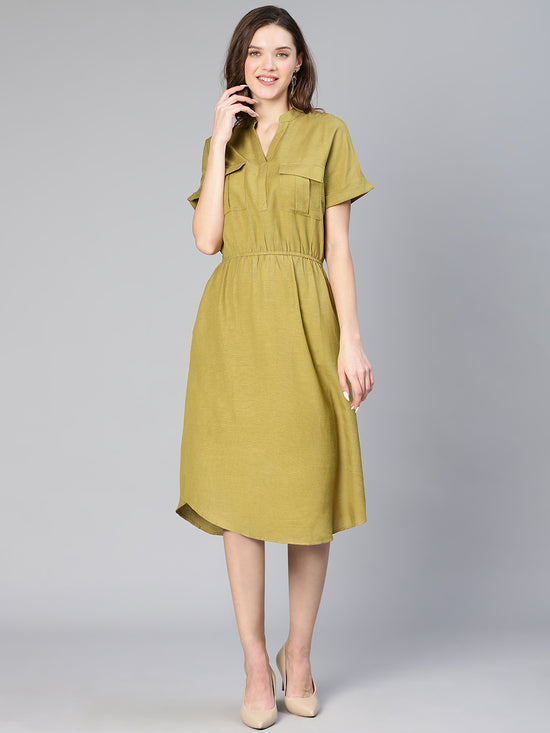 Fair Green Elastiacted Women Cotton Dress