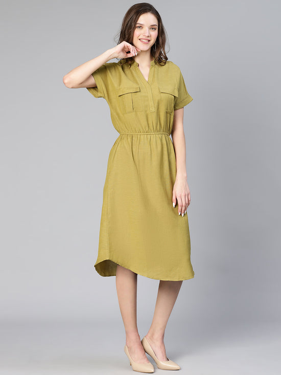 Fair Green Elastiacted Women Cotton Dress