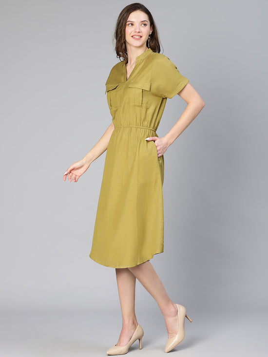 Fair Green Elastiacted Women Cotton Dress