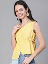 Women yellow tie knot detail sleeveless cotton linen top