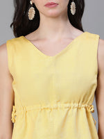 Women yellow tie knot detail sleeveless cotton linen top