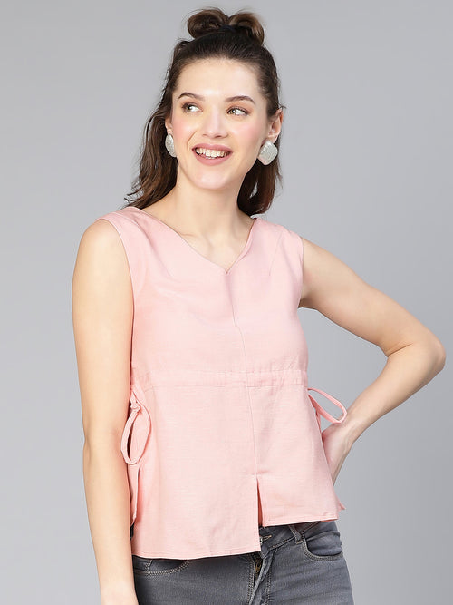 Doll Pink Elasticated Sleeveless Women Cotton Top