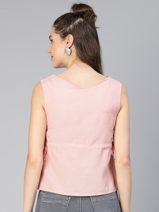 Doll Pink Elasticated Sleeveless Women Cotton Top