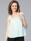 Candy Sage Green Laced With Buttons Women Cotton Nightwear Top