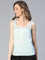 Candy Sage Green Laced With Buttons Women Cotton Nightwear Top