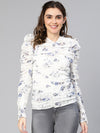 Women ivory colored floral print garthered polyester top