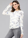Women ivory colored floral print garthered polyester top