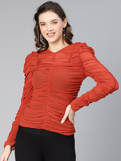 The Hot Rust Garthered Pleated Women Top