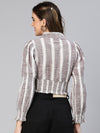 Jizzy Grey Stripe Print Smocked Women Cotton Crop Top