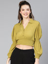 Fabulous Olive Smocked Women Crop Top