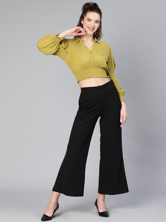 Fabulous Olive Smocked Women Crop Top