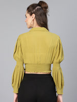 Fabulous Olive Smocked Women Crop Top