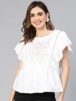 Neat White Embriodered Cotton Women Top