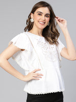 Neat White Embriodered Cotton Women Top