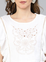 Neat White Embriodered Cotton Women Top