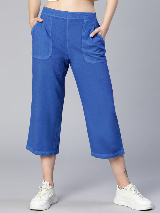 Watery Blue Elasticated Women Cotton Culottes