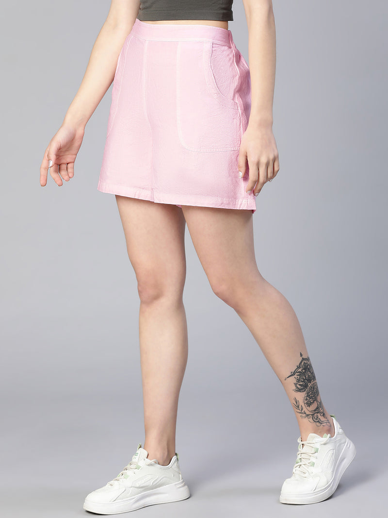 Ornate Pink Elasticated Women Cotton Shorts