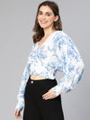 Blue & White Tropical Print Elasticated Women Crop Top