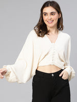 Fine Ivory Elasticated Women Crop Top