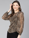 Drak Brown Animal Print Ruffled Women Top