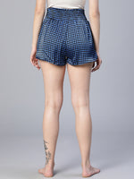 Night Navy Blue Check Print Elasticated High Waist Women Nightwear Shorts