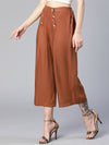 Women brown elasticated & buttoned viscose culottes