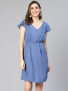 Level Up Blue Elasticated Short Sleeve Women Casual Dress