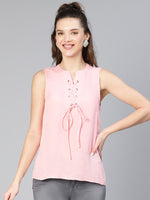 Zealed Pink Sleeveless With Criss Cross Strings Women Cotton Top