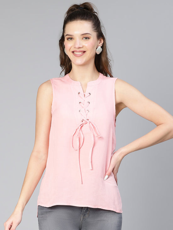 Zealed Pink Sleeveless With Criss Cross Strings Women Cotton Top