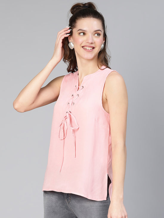 Zealed Pink Sleeveless With Criss Cross Strings Women Cotton Top