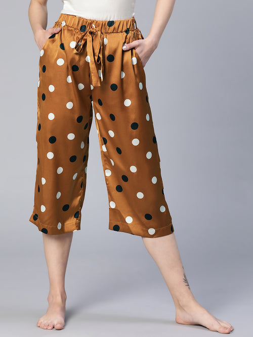Cute Polka Print Brown Color Elasticated Women Nightwear Culottes