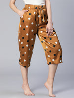 Women polka satin print brown color elasticated nightwear culottes
