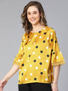 Chilled Yellow Polka Print Bell Sleeve Women Nightwear Top