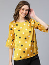 Chilled Yellow Polka Print Bell Sleeve Women Nightwear Top