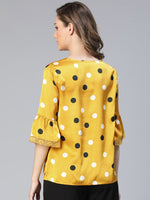 Chilled Yellow Polka Print Bell Sleeve Women Nightwear Top