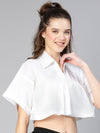 Feather White Collared & Flared Women Cotton Crop Top