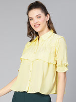 Pleasing Yellow Ruffled & Collared Women Shirt