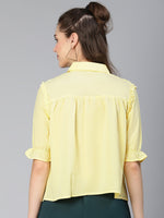 Pleasing Yellow Ruffled & Collared Women Shirt