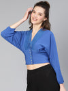 Sea Saw Blue Buttoned & Laced Women Casual Top