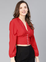 Umra Red Buttoned & Laced Women Casual Top