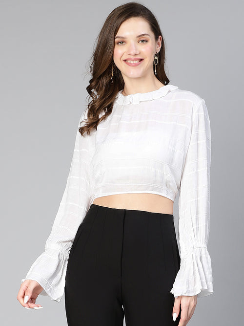 Complete White Ruffled Women Crop Top