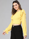 Sunbeam Yellow Ruffled & Smocked Women Casual Crop Top